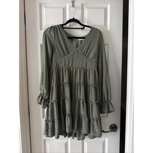 Bohemian, Casual Green Dress with Long Sleeve, Attard State Small Size